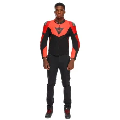 IPERATTIVA - CHAQUETA DE MOTO EN CUERO Y TELA PARA HOMBRE