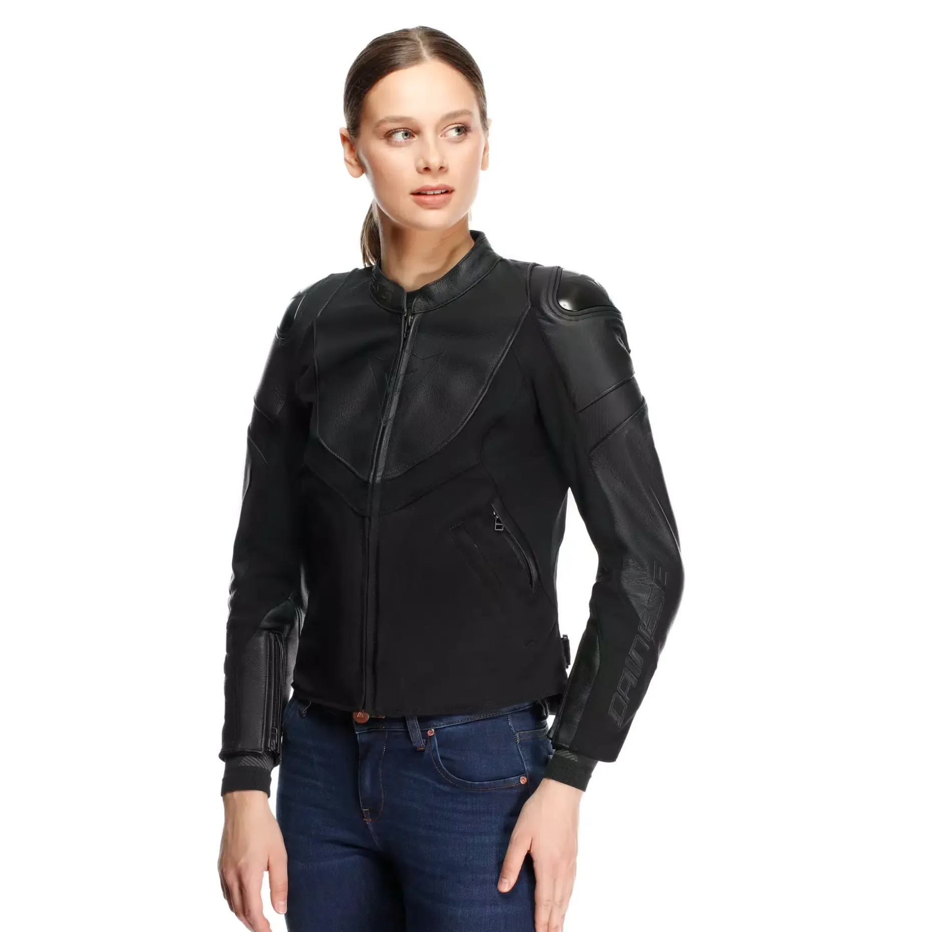 IPERATTIVA - CHAQUETA MOTO EN PIEL Y TEJIDO MUJER
